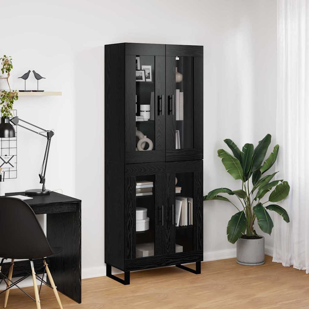 vidaXL Highboard 2 pcs Μαύρη Οξυά Σύνθετο Ξύλο και Γυαλί