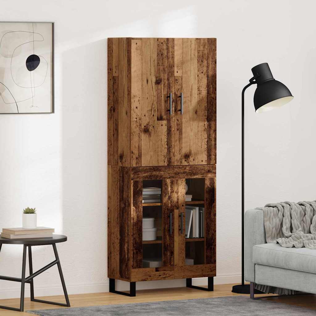 vidaXL Highboard 2 pcs Παλιό Ξύλο Σύνθετο Ξύλο και Γυαλί