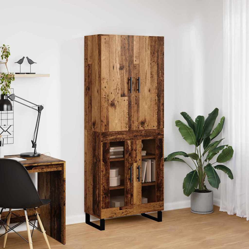 vidaXL Highboard 2 pcs Παλιό Ξύλο Σύνθετο Ξύλο και Γυαλί
