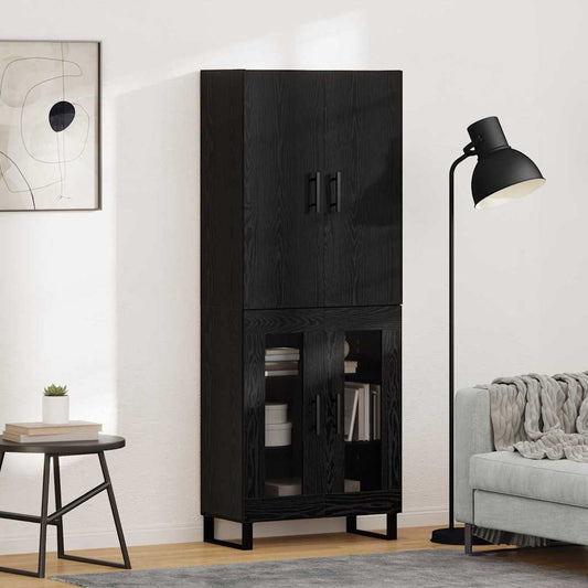 vidaXL Highboard 2 pcs Μαύρη Οξυά Σύνθετο Ξύλο και Γυαλί