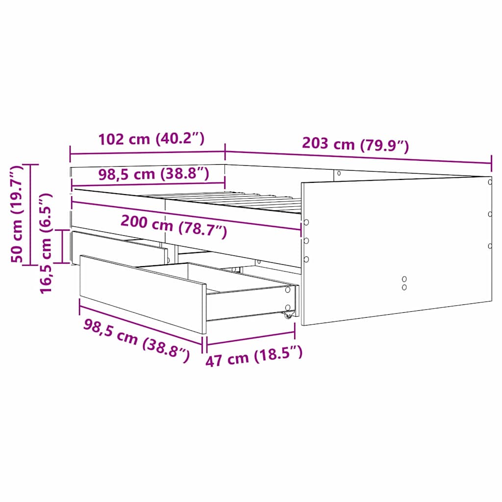 vidaXL Σκελετός Κρεβατιού Παλιό Ξύλο 100 x 200 cm Στερεά ξυλεία πεύκου