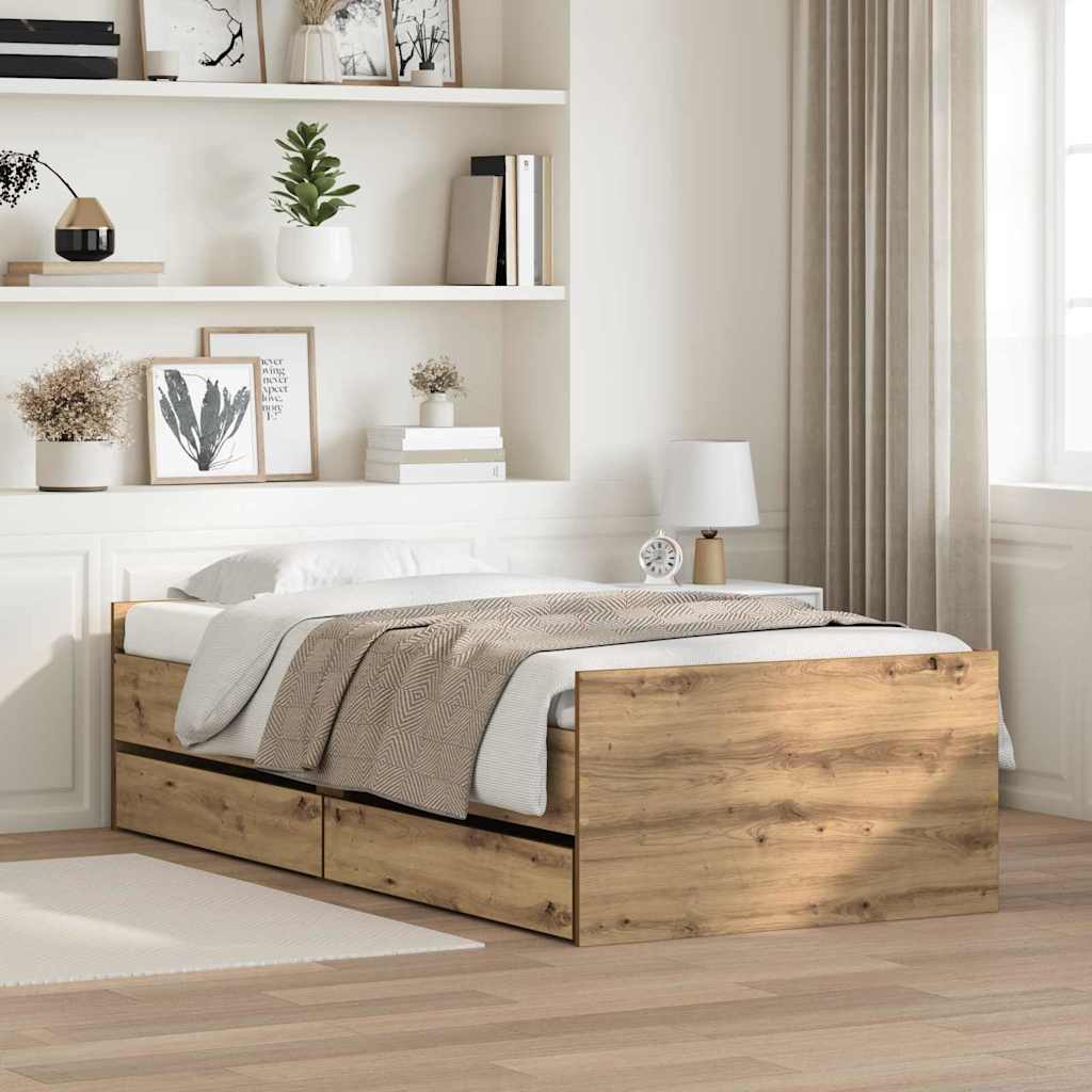 vidaXL Σκελετός Κρεβατιού Artisan Oak 90 x 200 cm Στερεά ξυλεία πεύκου