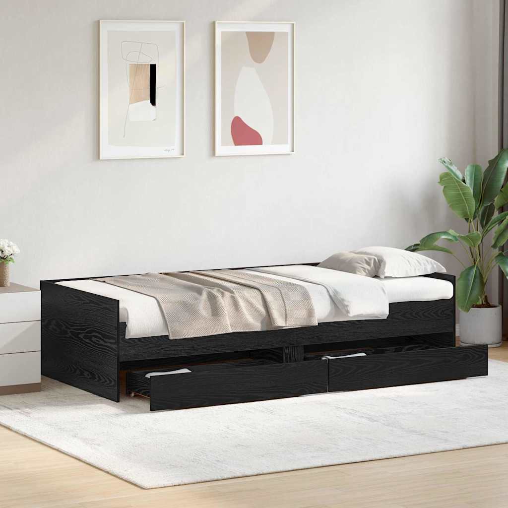 vidaXL Σκελετός Κρεβατιού Μαύρη Οξυά 90 x 200 cm Στερεά ξυλεία πεύκου