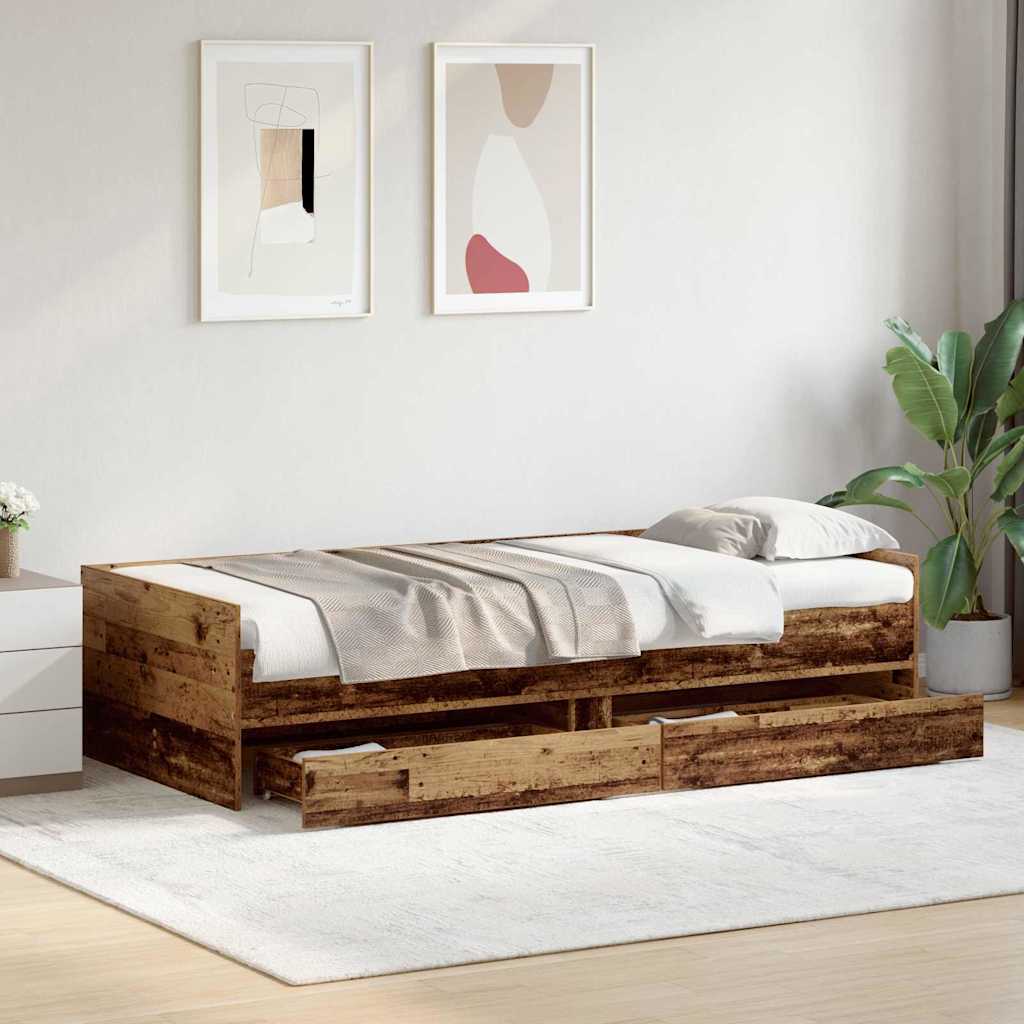 vidaXL Σκελετός Κρεβατιού Παλιό Ξύλο 90 x 190 cm Στερεά ξυλεία πεύκου