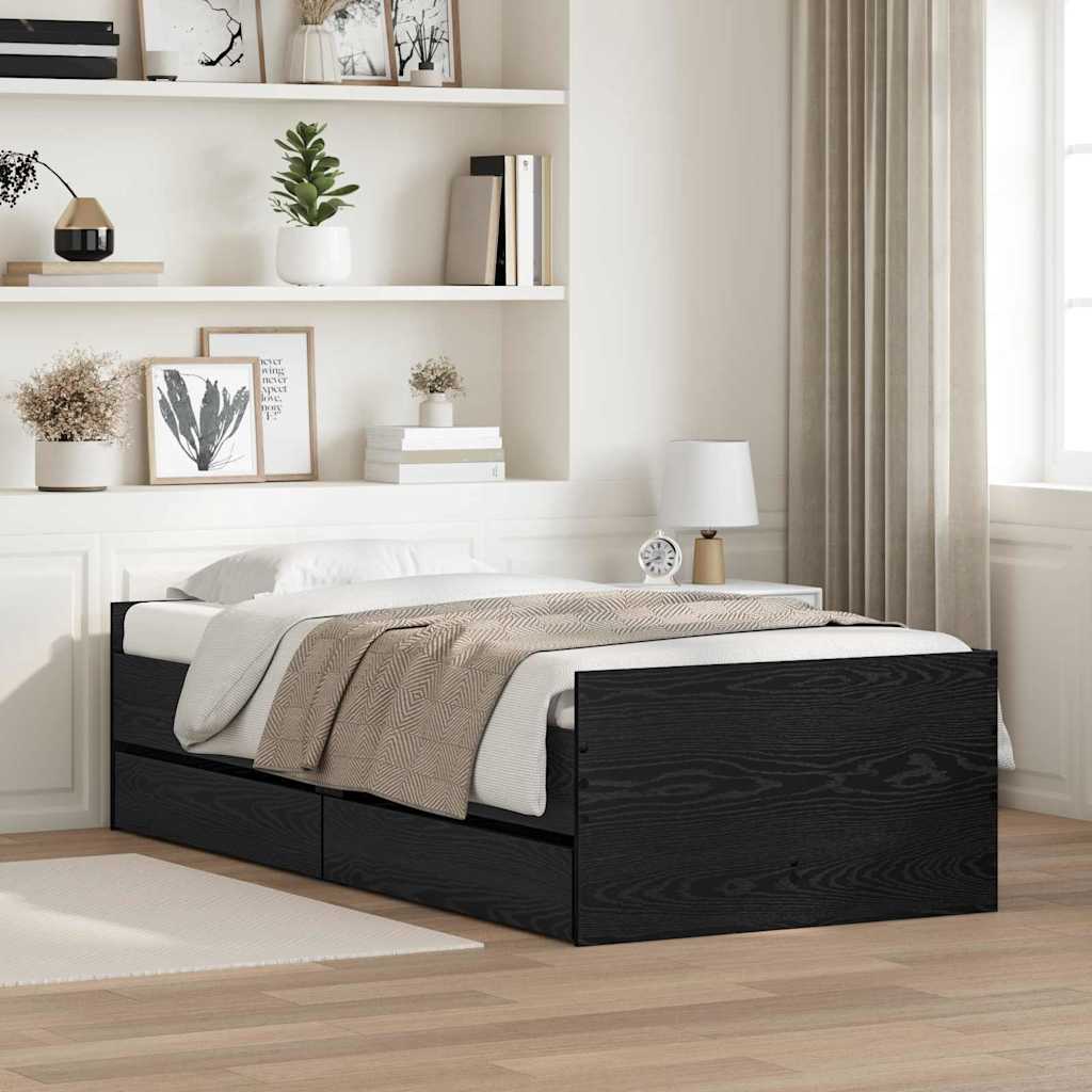 vidaXL Σκελετός Κρεβατιού Μαύρη Οξυά 90 x 190 cm Στερεά ξυλεία πεύκου