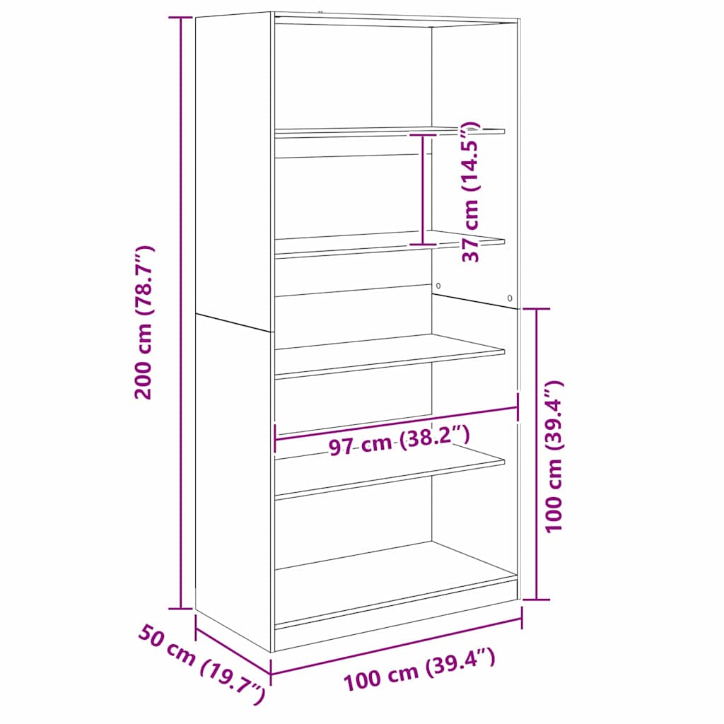 vidaXL Ντουλάπι Μαύρη Οξυά 100 x 50 x 200 εκ Επεξεργασμένο ξύλο