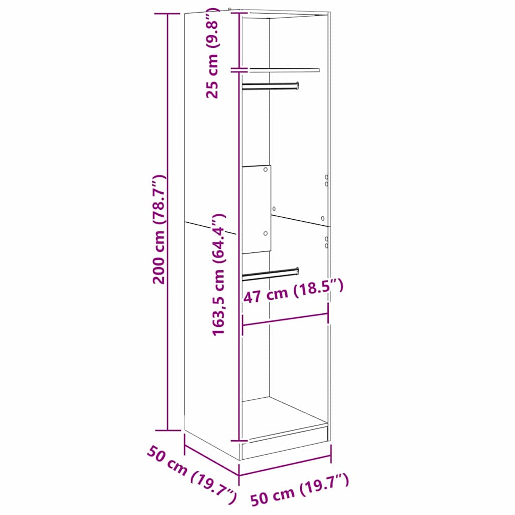 vidaXL Ντουλάπι με ράφι Μαύρη δρυς 50 x 50 x 200 cm Επεξεργασμένο ξύλο