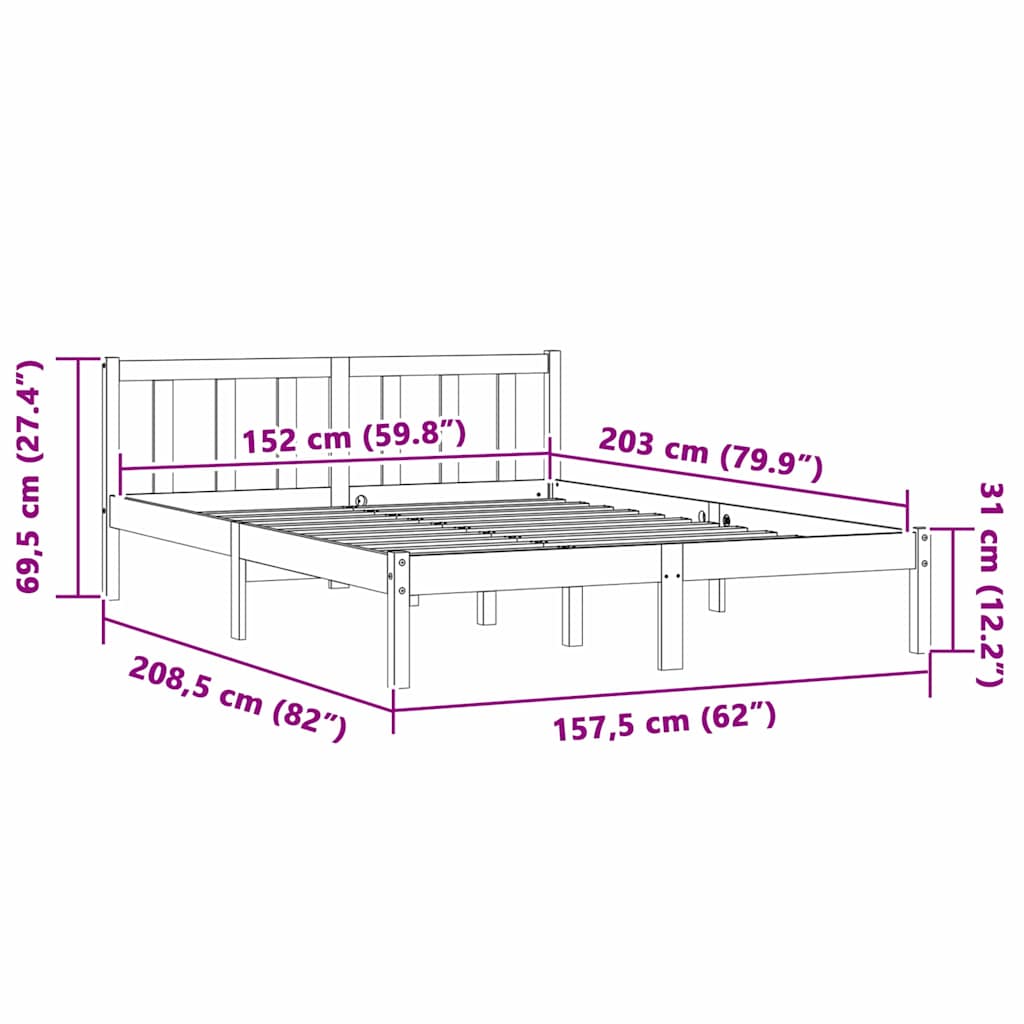 vidaXL Σκελετός Κρεβατιού Φυσικό 152 x 203 cm Στερεό ξύλο πεύκου