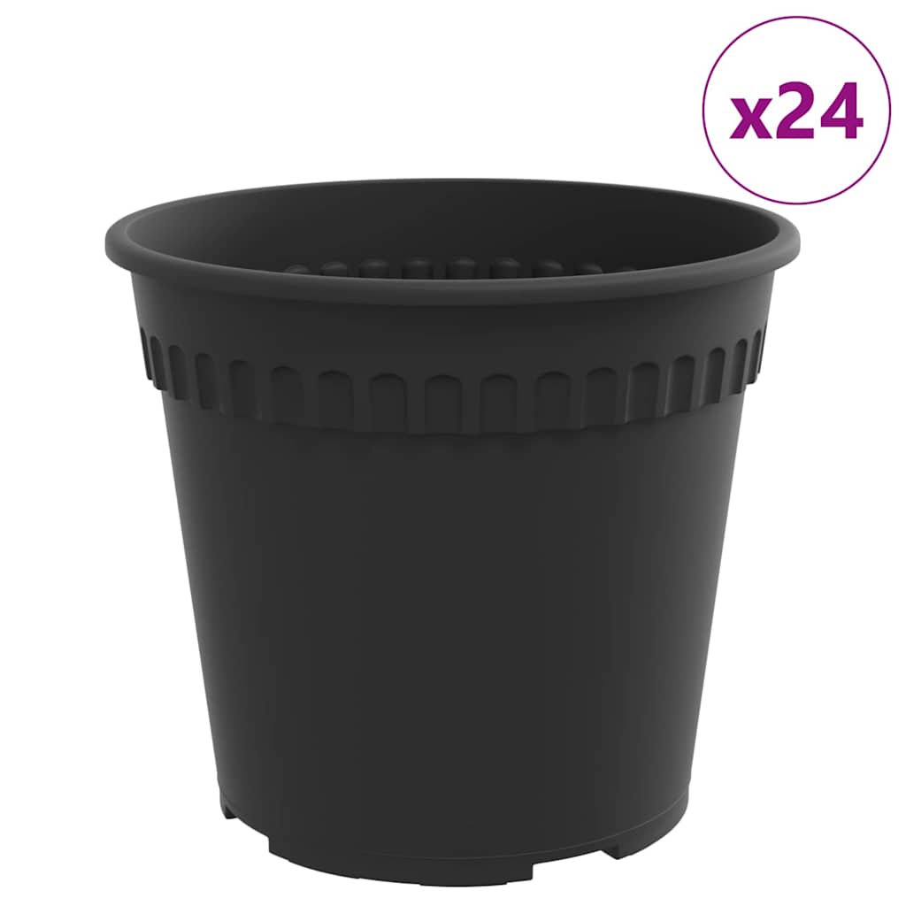 vidaXL Στρογγυλή Γλάστρα Λουλουδιών 24 pcs Μαύρο Ø 19 x 16 εκ Πλαστικό