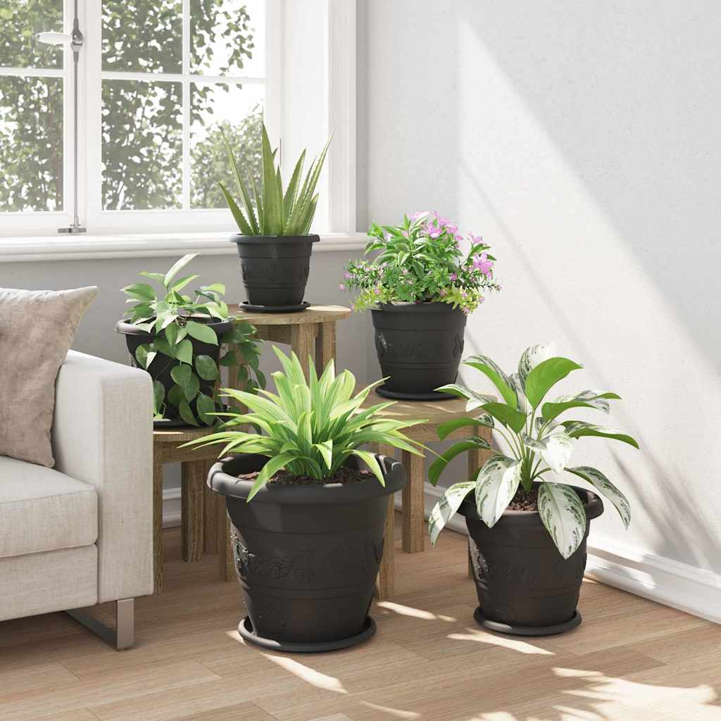 vidaXL Στρογγυλή Γλάστρα Λουλουδιών 6 pcs Μαύρο Ø 26 x 21.5 εκ.