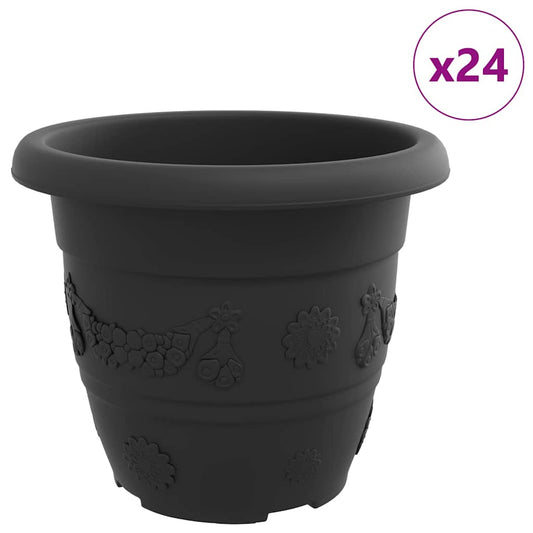 vidaXL Στρογγυλή Γλάστρα Λουλουδιών 24 pcs Μαύρο Ø 26 x 21.5 εκ.