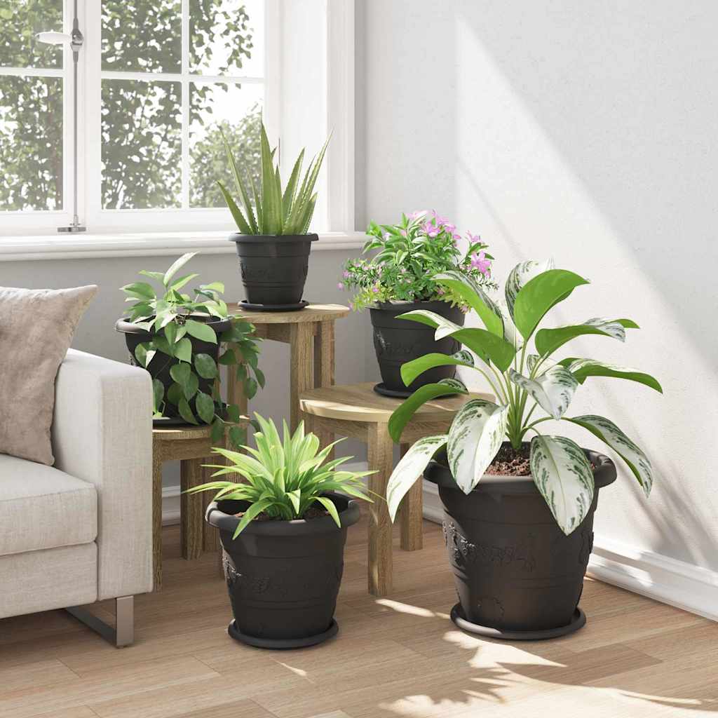 vidaXL Στρογγυλός Δίσκος Λουλουδιών 6 pcs Μαύρο Ø 14 x 2 εκ Πλαστικό