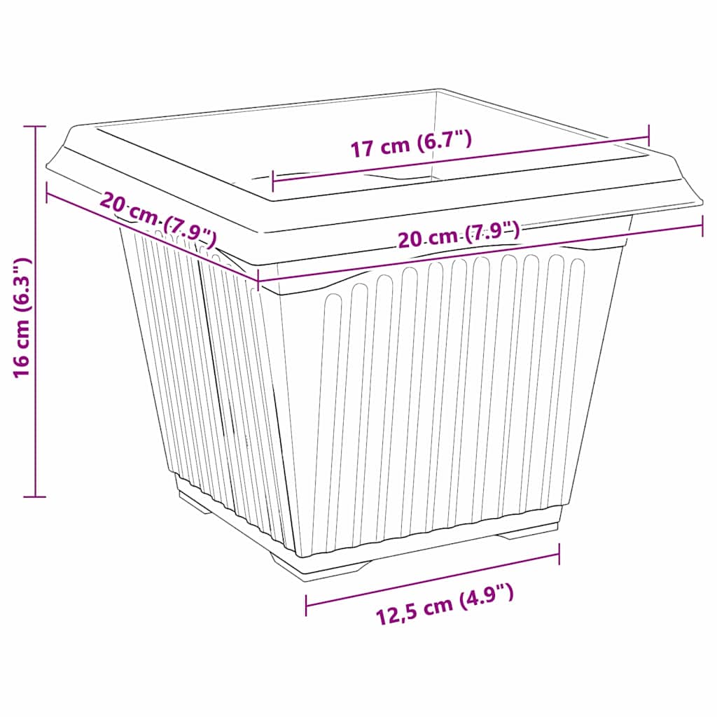 vidaXL Τετράγωνη Γλάστρα για Λουλούδια 6 pcs Μαύρο 43 x 43 x 33.5 εκ