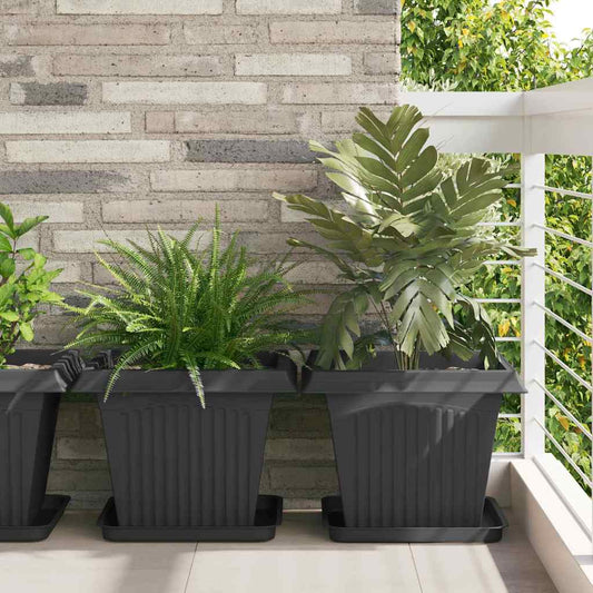 vidaXL Τετράγωνη Γλάστρα για Λουλούδια 6 pcs Μαύρο 43 x 43 x 33,5 εκ