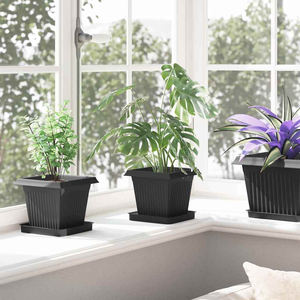 vidaXL Τετράγωνη Γλάστρα για Λουλούδια 24 pcs Μαύρο 16 x 16 x 14 εκ