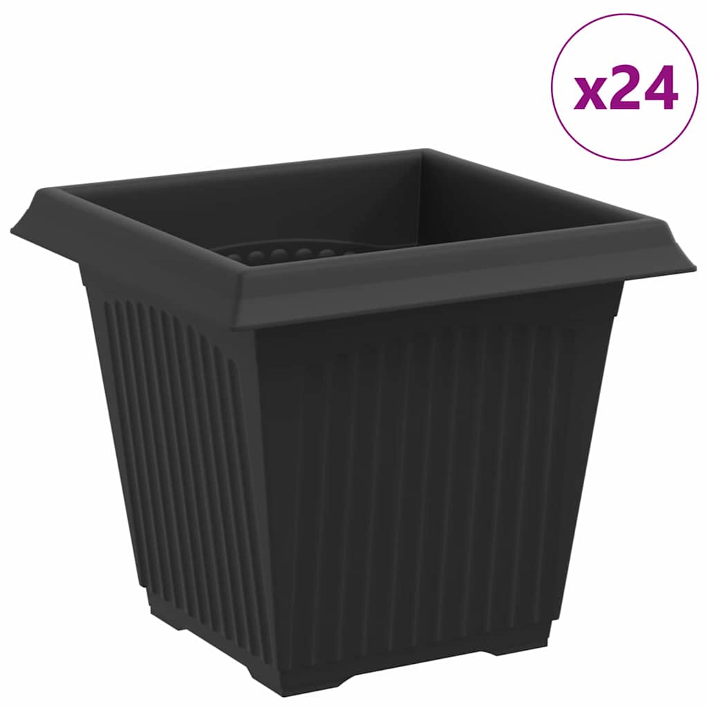 vidaXL Τετράγωνη Γλάστρα για Λουλούδια 24 pcs Μαύρο 16 x 16 x 14 εκ