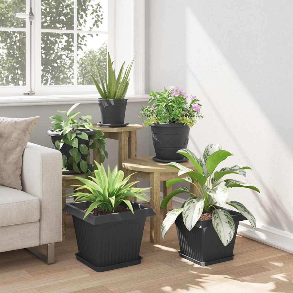 vidaXL Τετράγωνη Γλάστρα για Λουλούδια 24 pcs Μαύρο 43 x 43 x 33.5 εκ