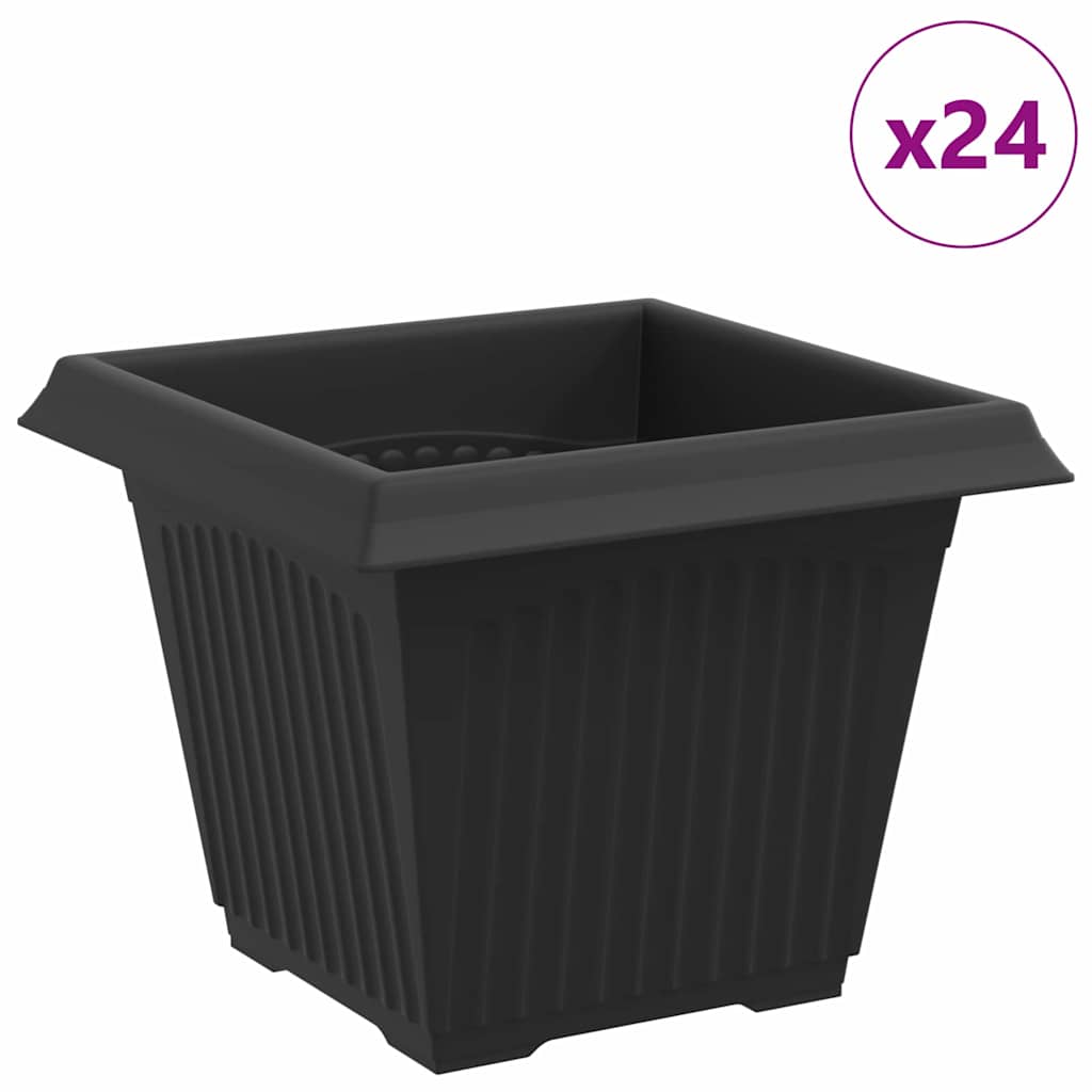 vidaXL Τετράγωνη Γλάστρα για Λουλούδια 24 pcs Μαύρο 43 x 43 x 33.5 εκ