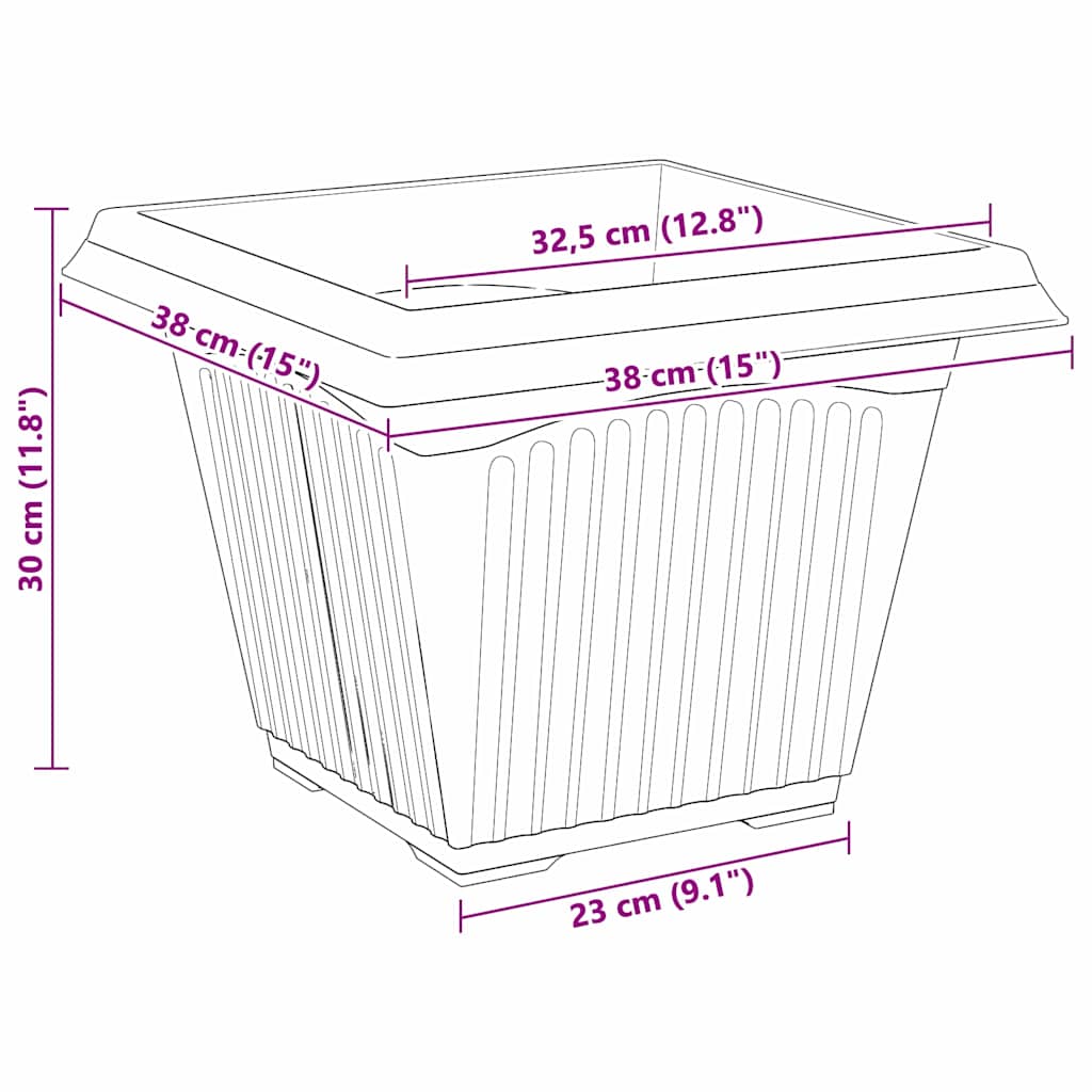vidaXL Τετράγωνη Γλάστρα για Λουλούδια 24 pcs Μαύρο 43 x 43 x 33.5 εκ