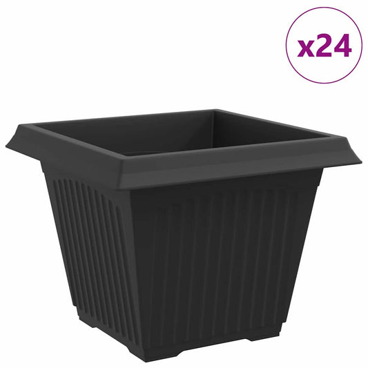 vidaXL Τετράγωνη Γλάστρα για Λουλούδια 24 pcs Μαύρο 43 x 43 x 33,5 εκ