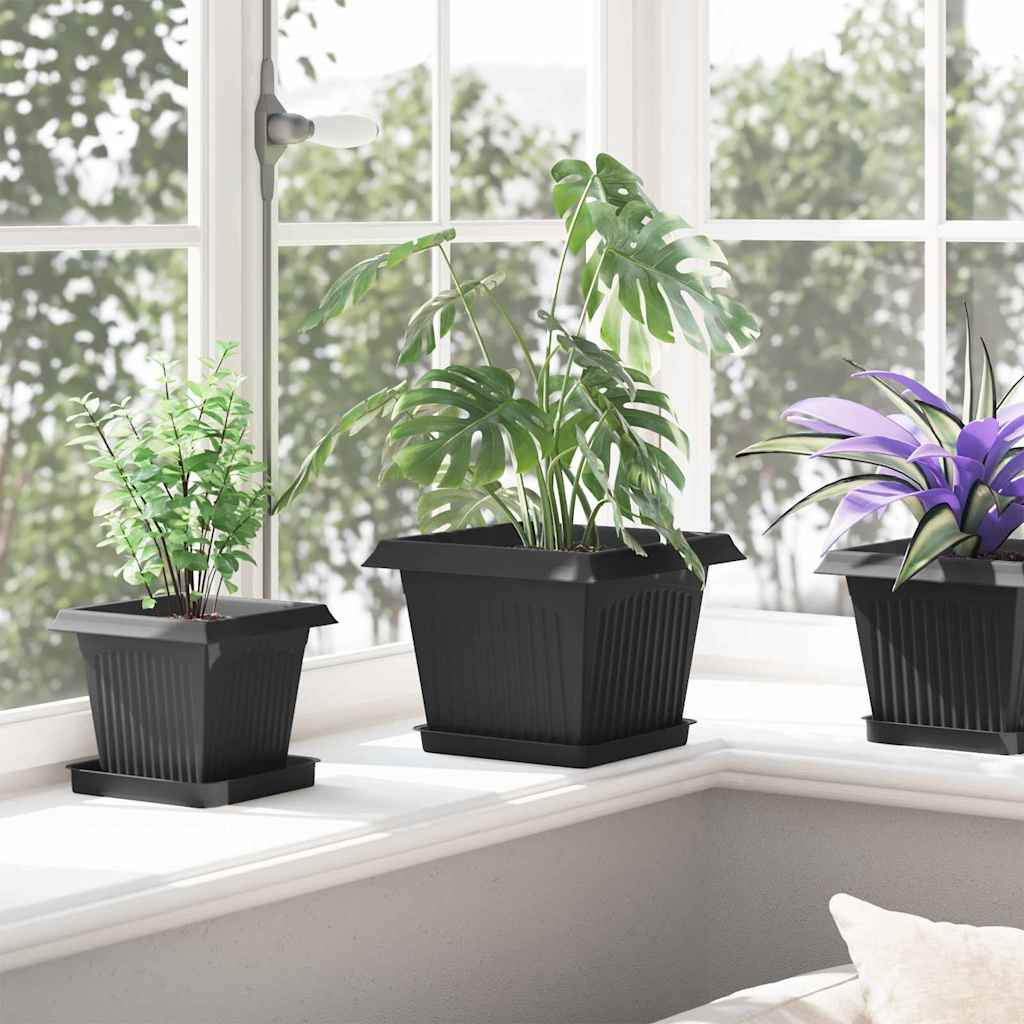 vidaXL Τετραγωνικός Δίσκος Λουλουδιών 6 pcs Μαύρο 18 x 18 x 2 εκ.