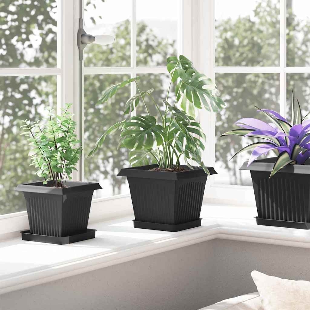 vidaXL Τετραγωνικός Δίσκος Λουλουδιών 24 pcs Μαύρο 15 x 15 x 2 εκ.