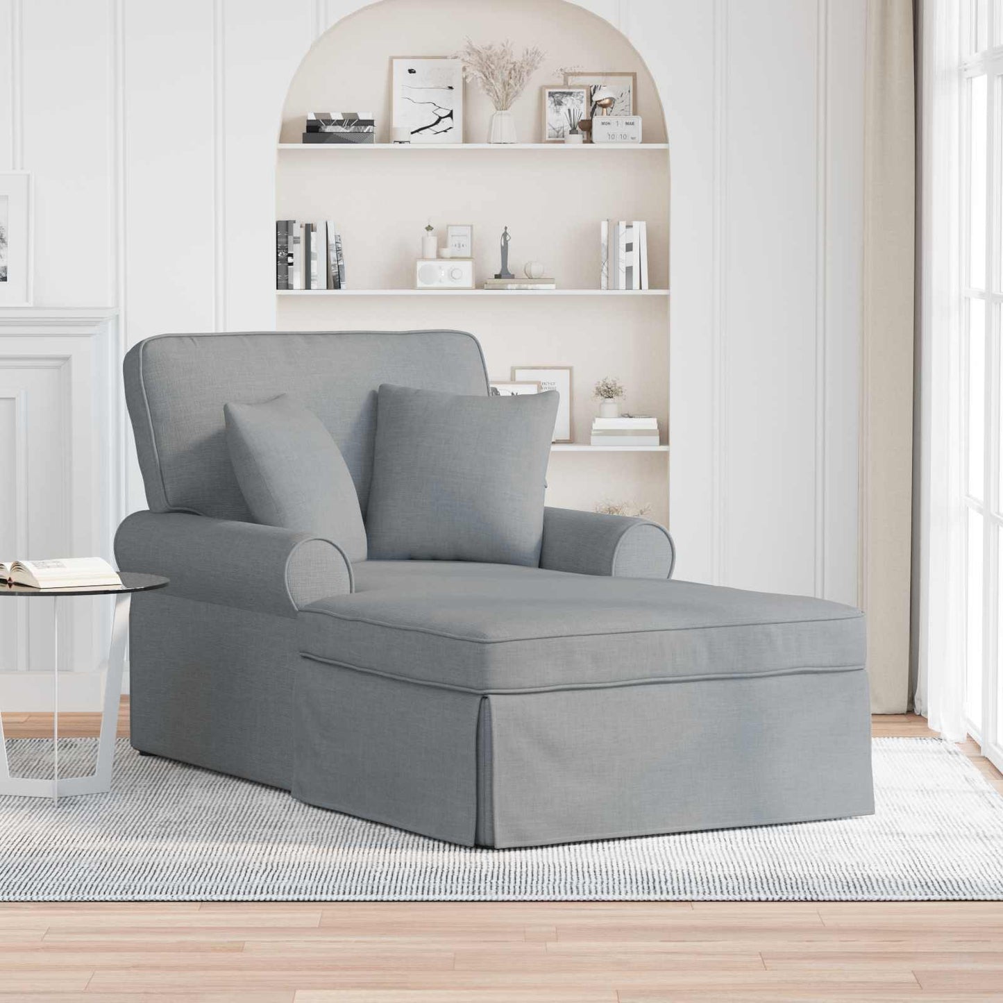 vidaXL Τσέιζ Λαζού με Φούστα με μαξιλάρι 3 pcs Ανοιχτό γκρι ύφασμα