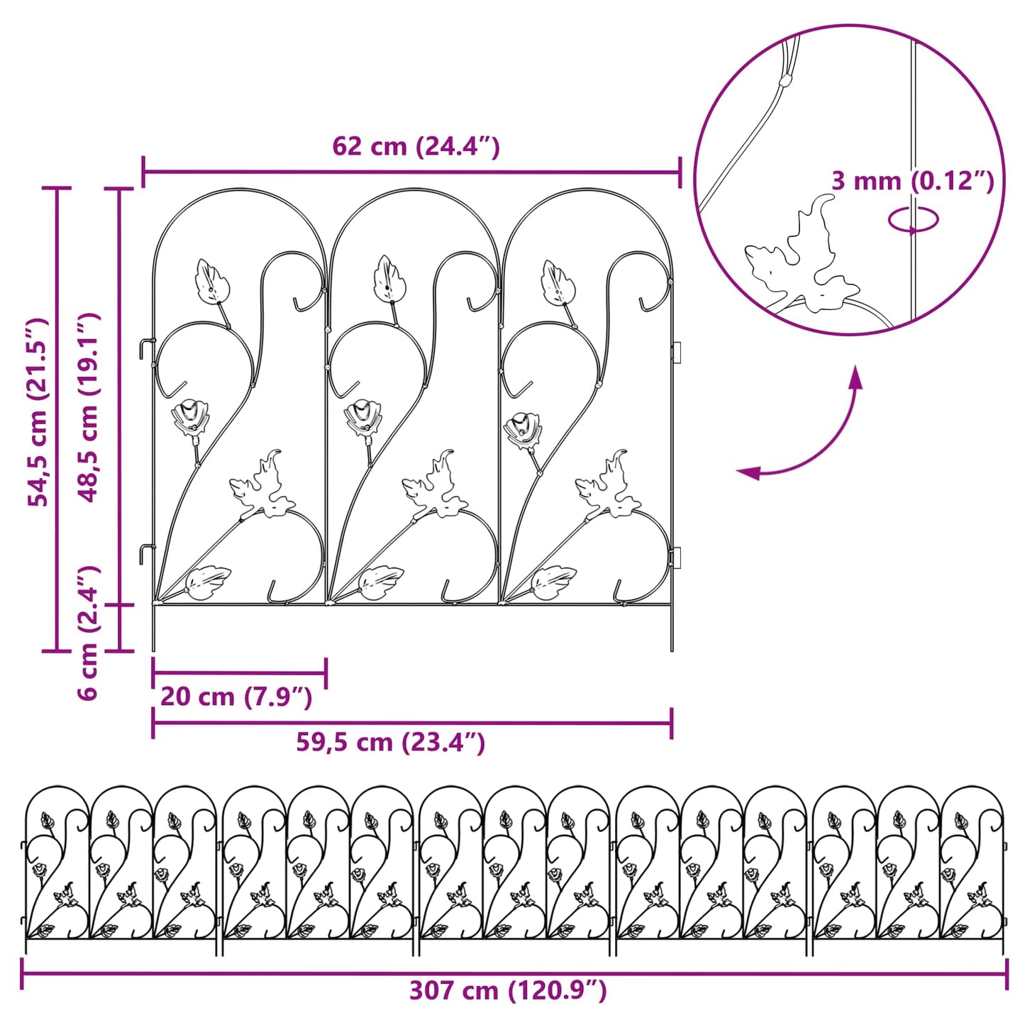 vidaXL Φράχτης Κήπου Καφασωτά Μαύρο 307 x 54,5 x 0,3 εκ