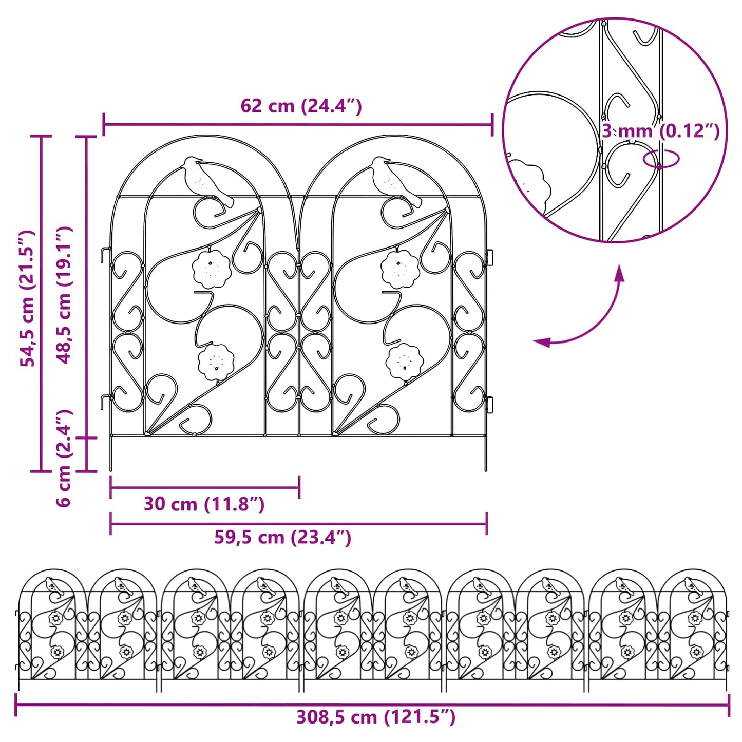 vidaXL Φράχτης Κήπου Καφασωτά Μαύρο 308,5 x 54,5 x 0,3 εκ