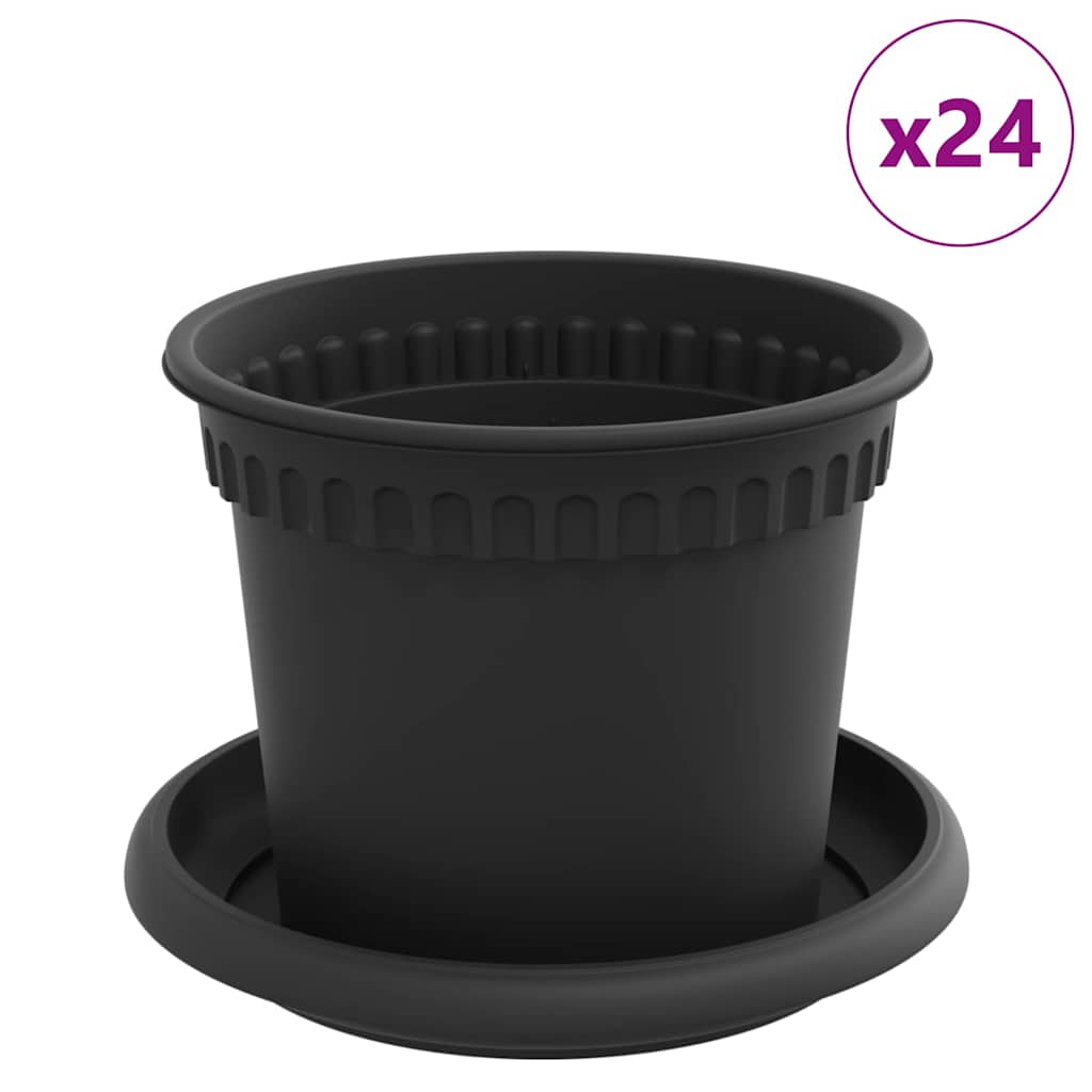 vidaXL Γλάστρες φυτών 24 pcs Μαύρο Ø 12,5 x 10 εκ Πλαστικό