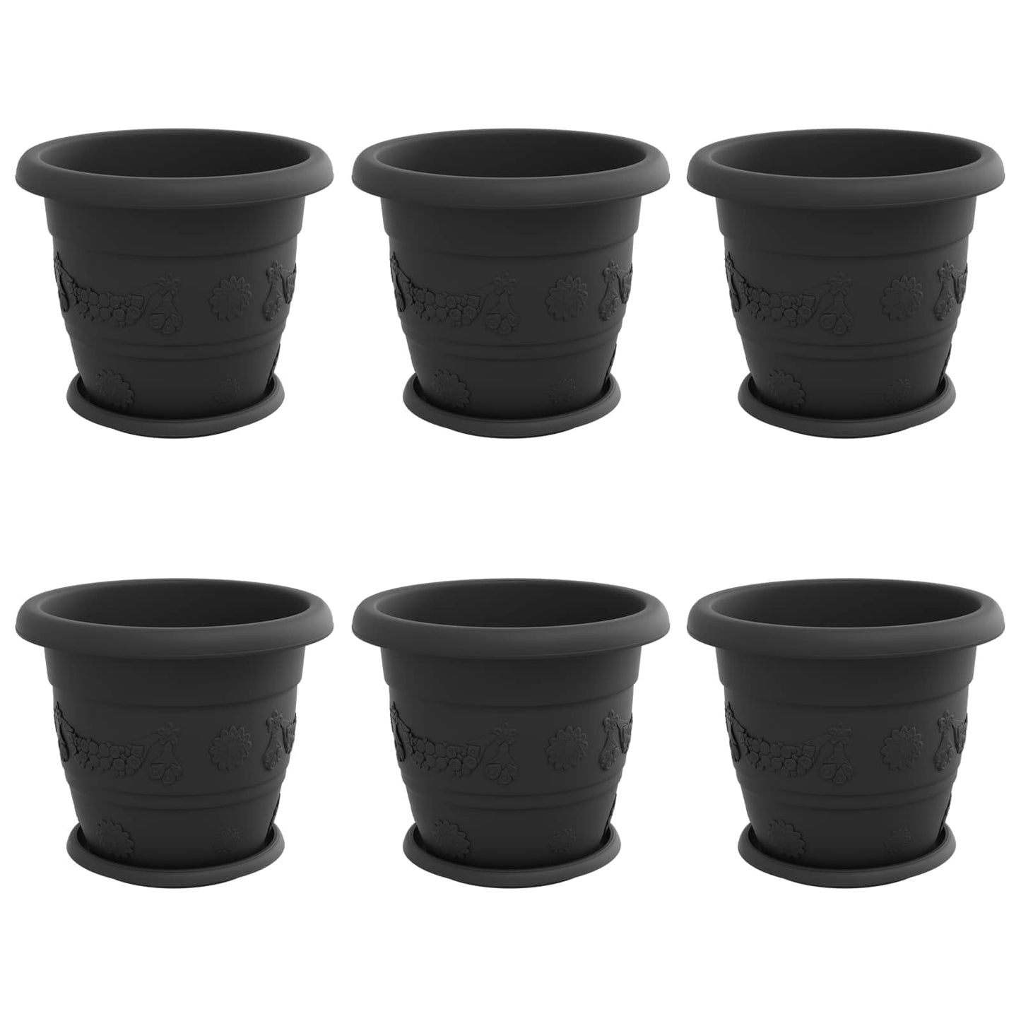 vidaXL Γλάστρες φυτών 6 pcs Μαύρο Ø 30 x 25 εκ Πλαστικό