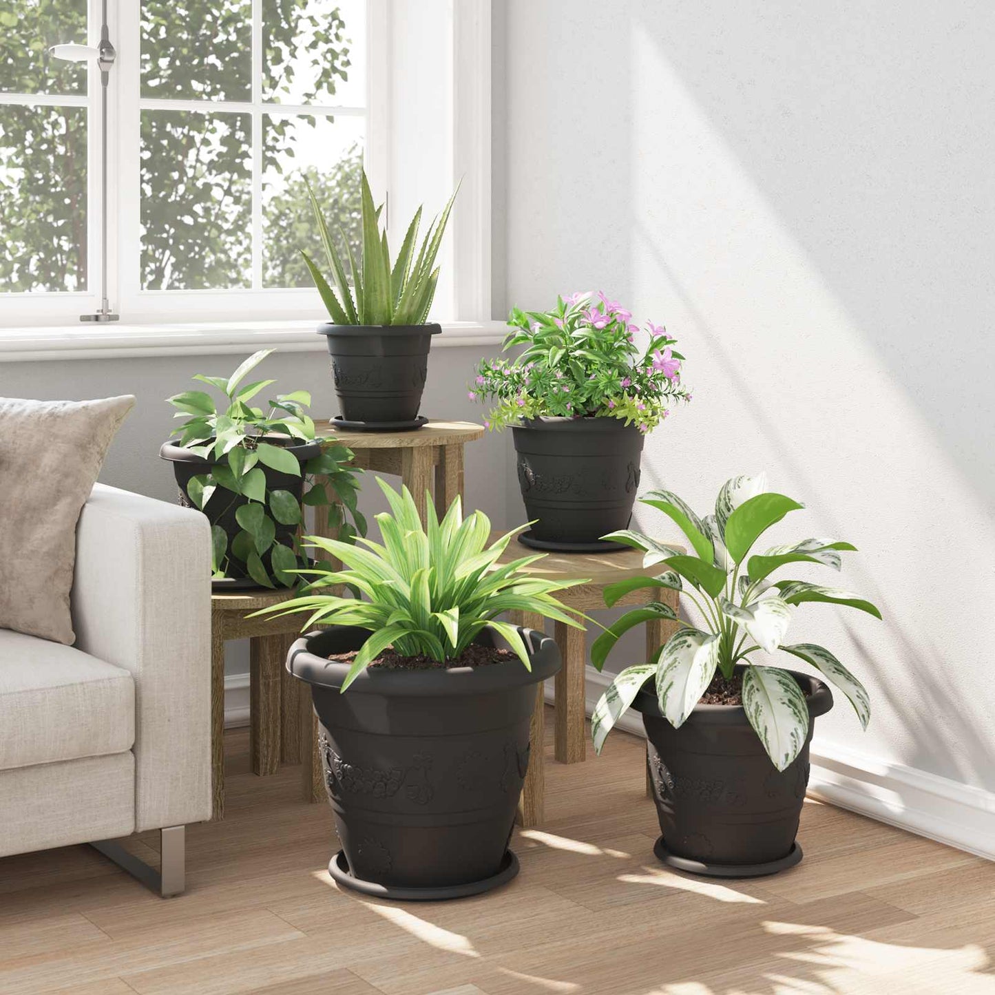vidaXL Γλάστρες φυτών 6 pcs Μαύρο Ø 26 x 21.5 εκ Πλαστικό