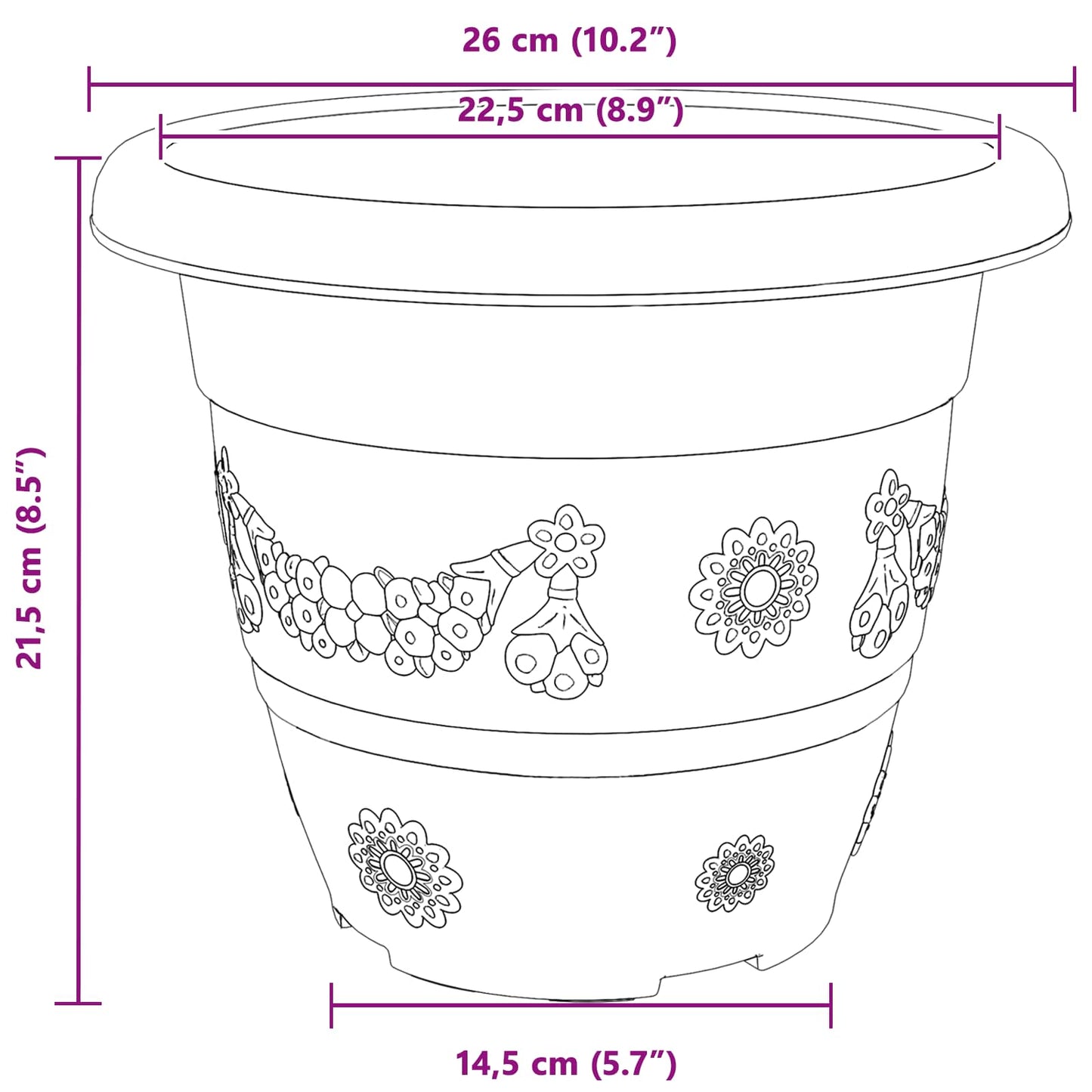vidaXL Γλάστρες φυτών 24 pcs Μαύρο Ø 26 x 21.5 εκ Πλαστικό