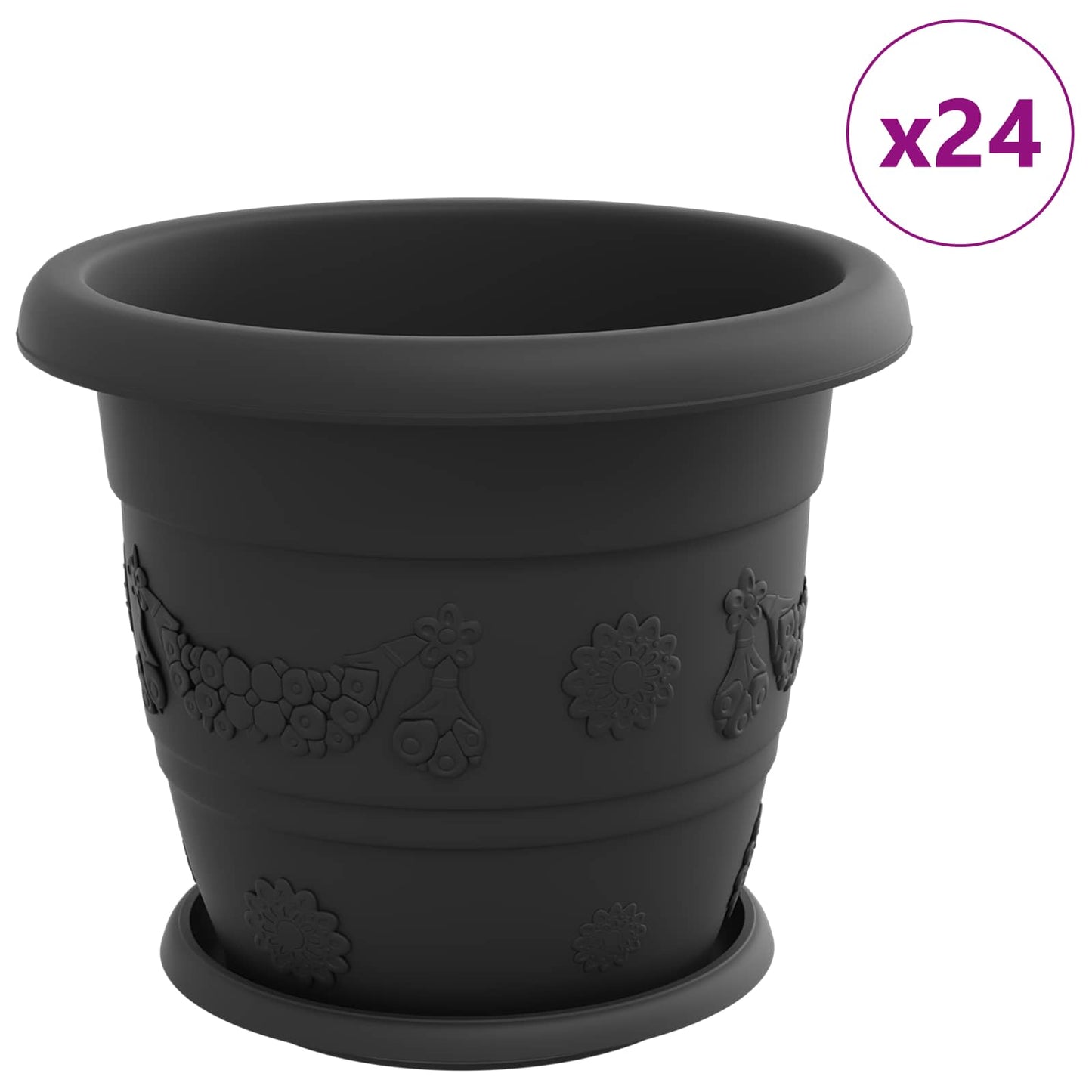 vidaXL Γλάστρες φυτών 24 pcs Μαύρο Ø 26 x 21.5 εκ Πλαστικό