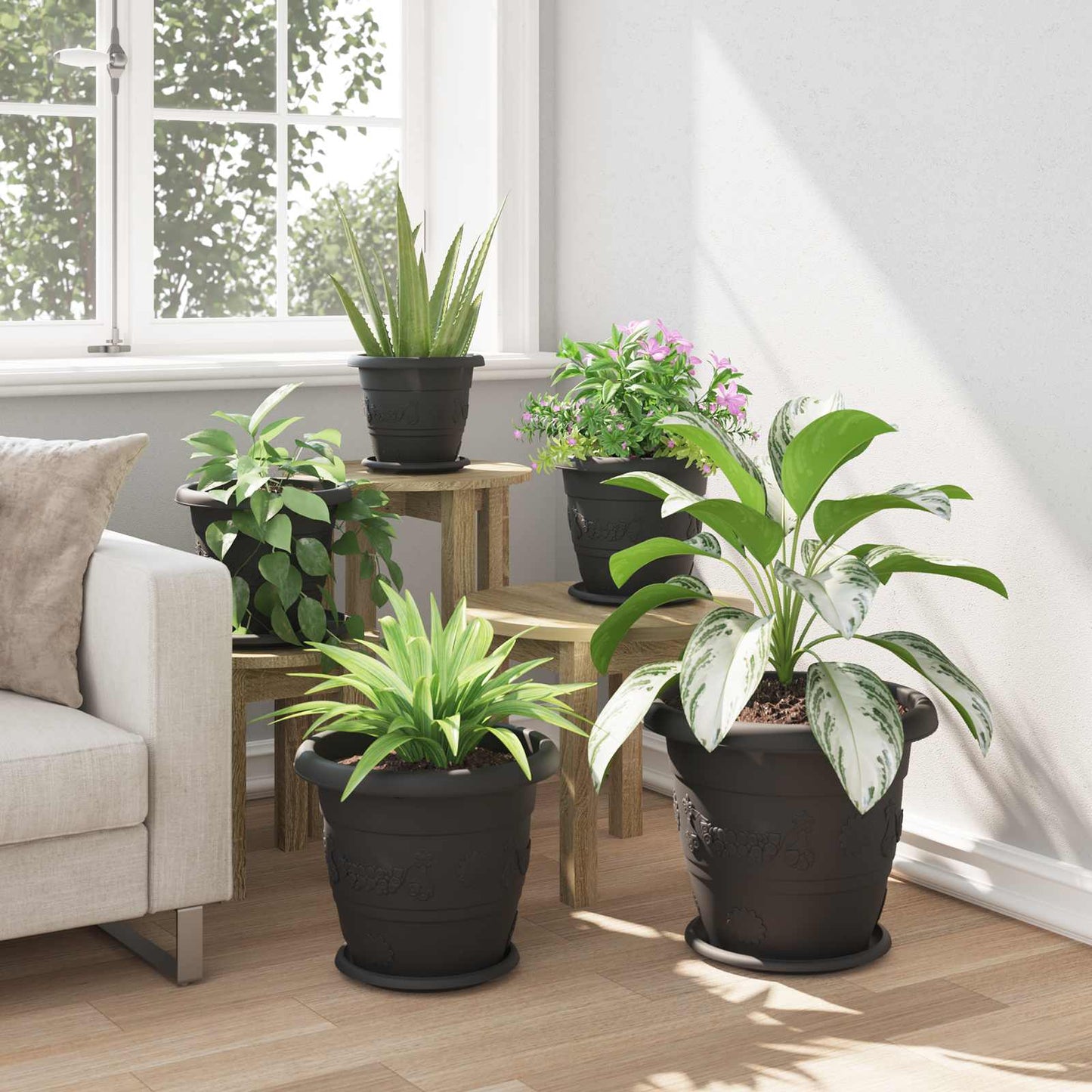 vidaXL Γλάστρες φυτών 24 pcs Μαύρο Ø 34 x 28 εκ Πλαστικό