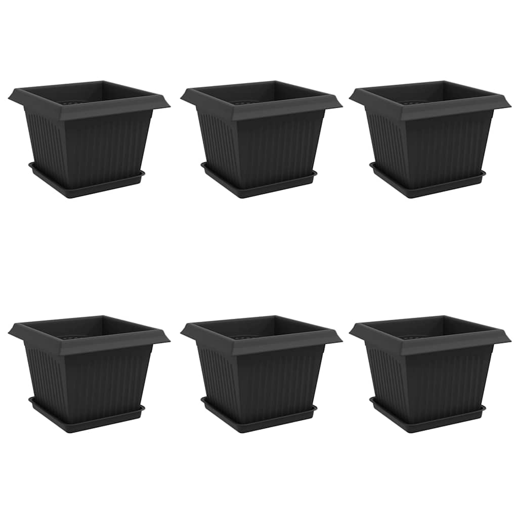 vidaXL Γλάστρες φυτών 6 pcs Μαύρο 23 x 23 x 17,5 εκ Πλαστικό