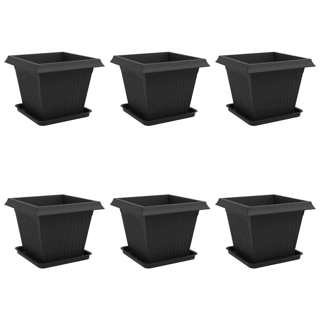vidaXL Γλάστρες φυτών 6 pcs Μαύρο 43 x 43 x 33,5 εκ Πλαστικό