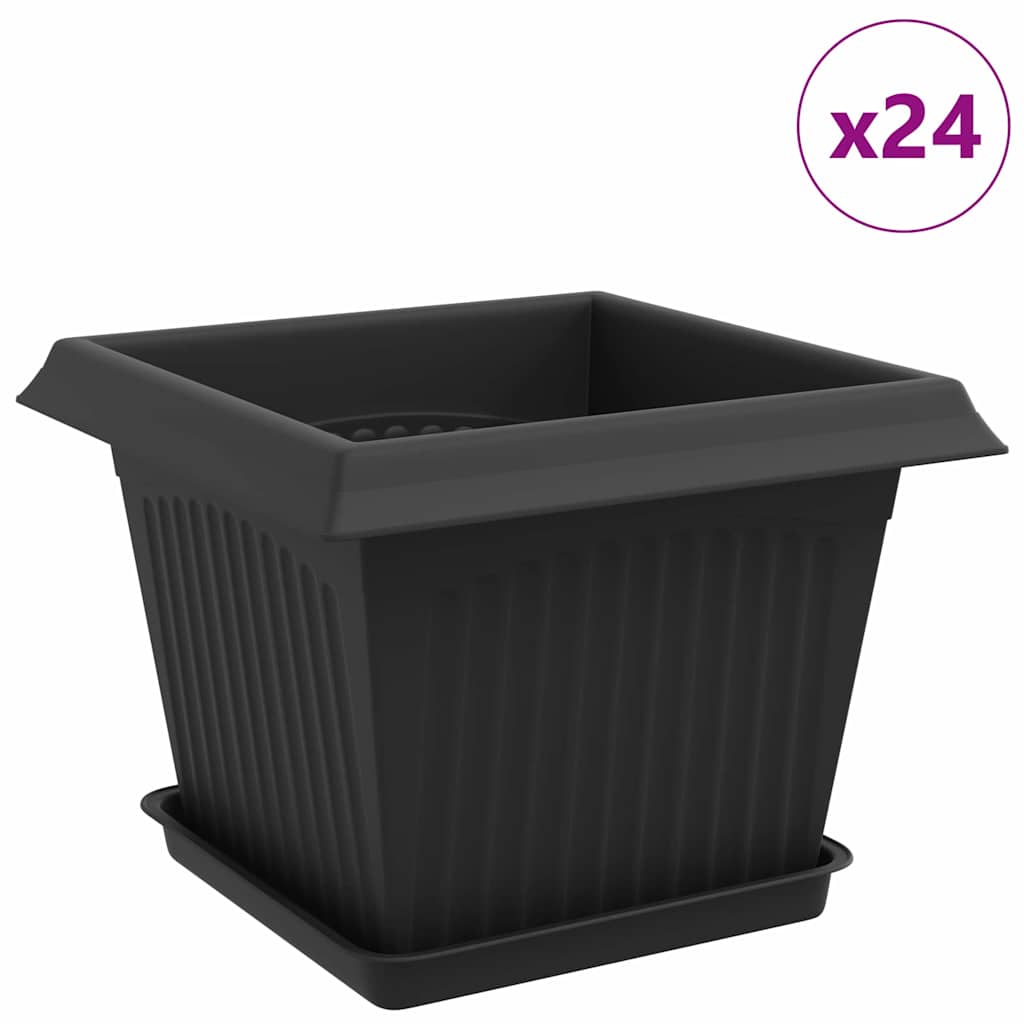 vidaXL Γλάστρες φυτών 24 pcs Μαύρο 23 x 23 x 17,5 εκ Πλαστικό