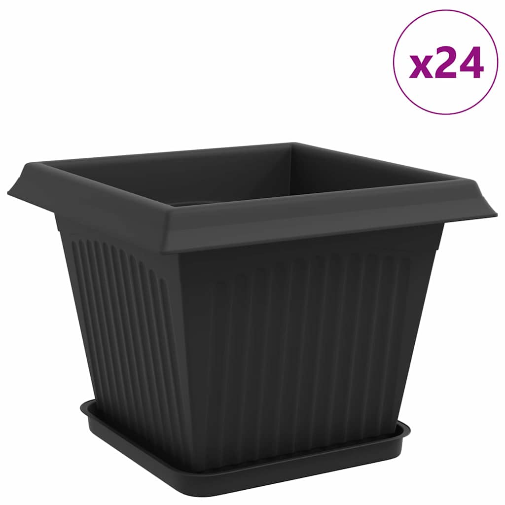vidaXL Γλάστρες φυτών 24 pcs Μαύρο 28,5 x 28,5 x 22 εκ Πλαστικό