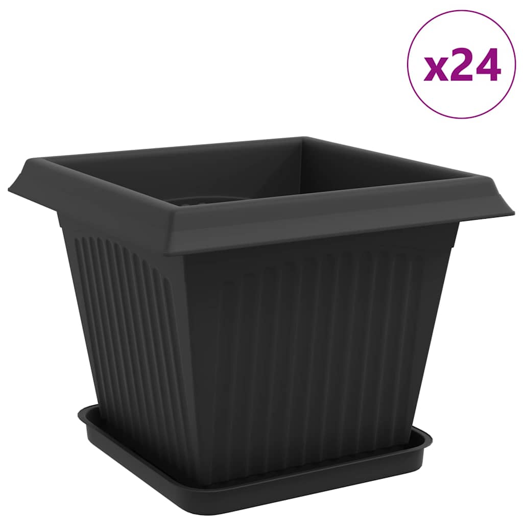 vidaXL Γλάστρες φυτών 24 pcs Μαύρο 33 x 33 x 26 εκ Πλαστικό
