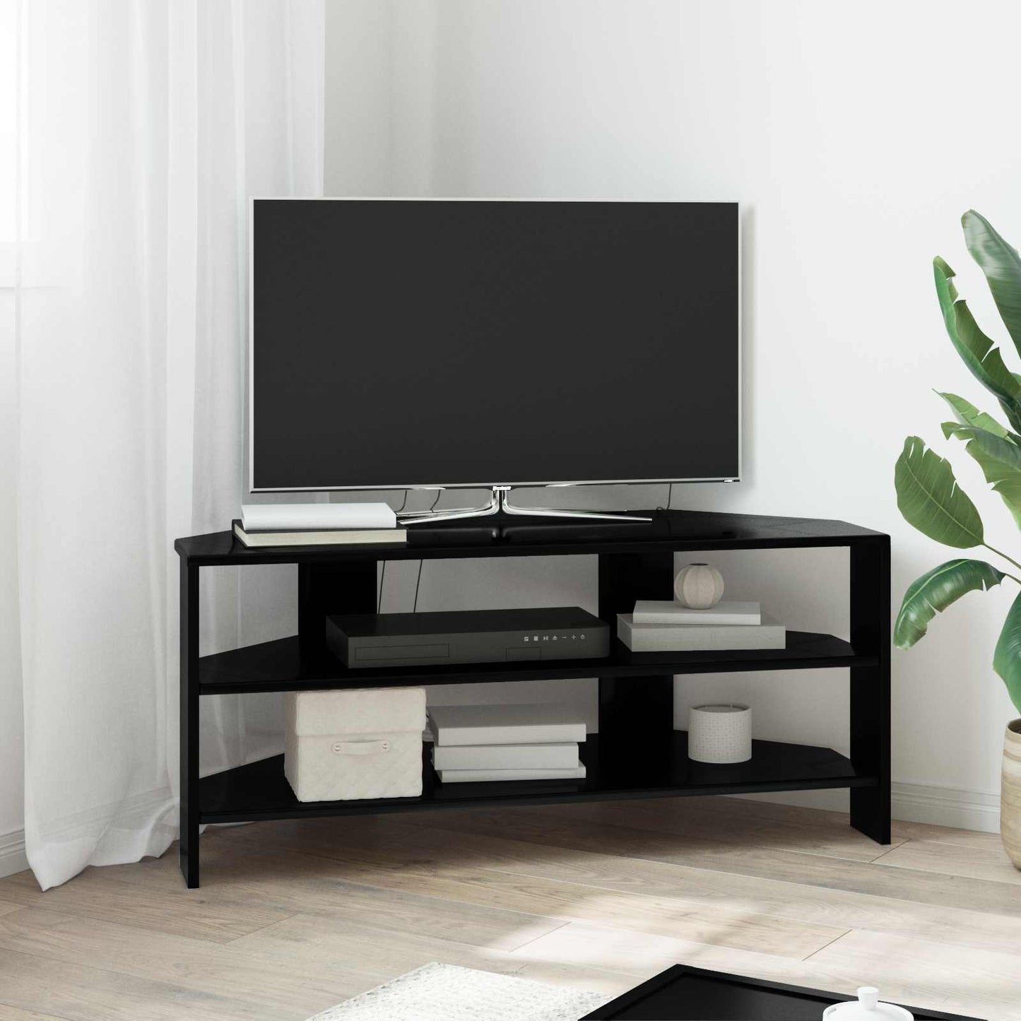 vidaXL ΓωνιακήΒάσηΤηλεόρασης 102x40,5x45εκ Μαύρο Επεξεργασμένο Ξύλο