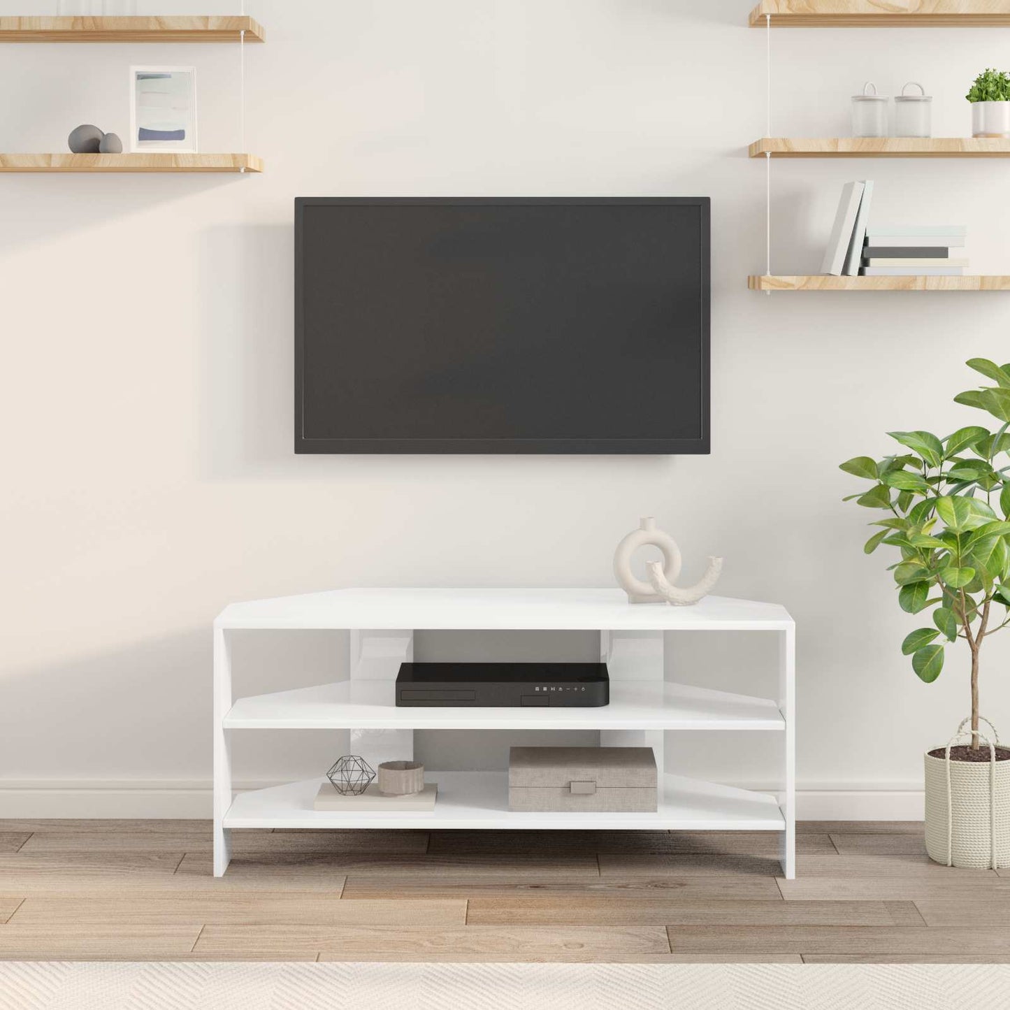 vidaXL ΓωνιακήΒάσηΤηλεόρασης 102x40,5x45εκ Υψηλή γυαλιστερή Λευκή