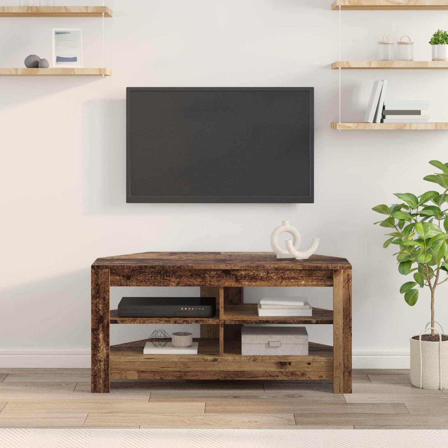 vidaXL ΓωνιακήΒάσηΤηλεόρασης 102 x 40,5 x 45 εκ Παλιό Ξύλο