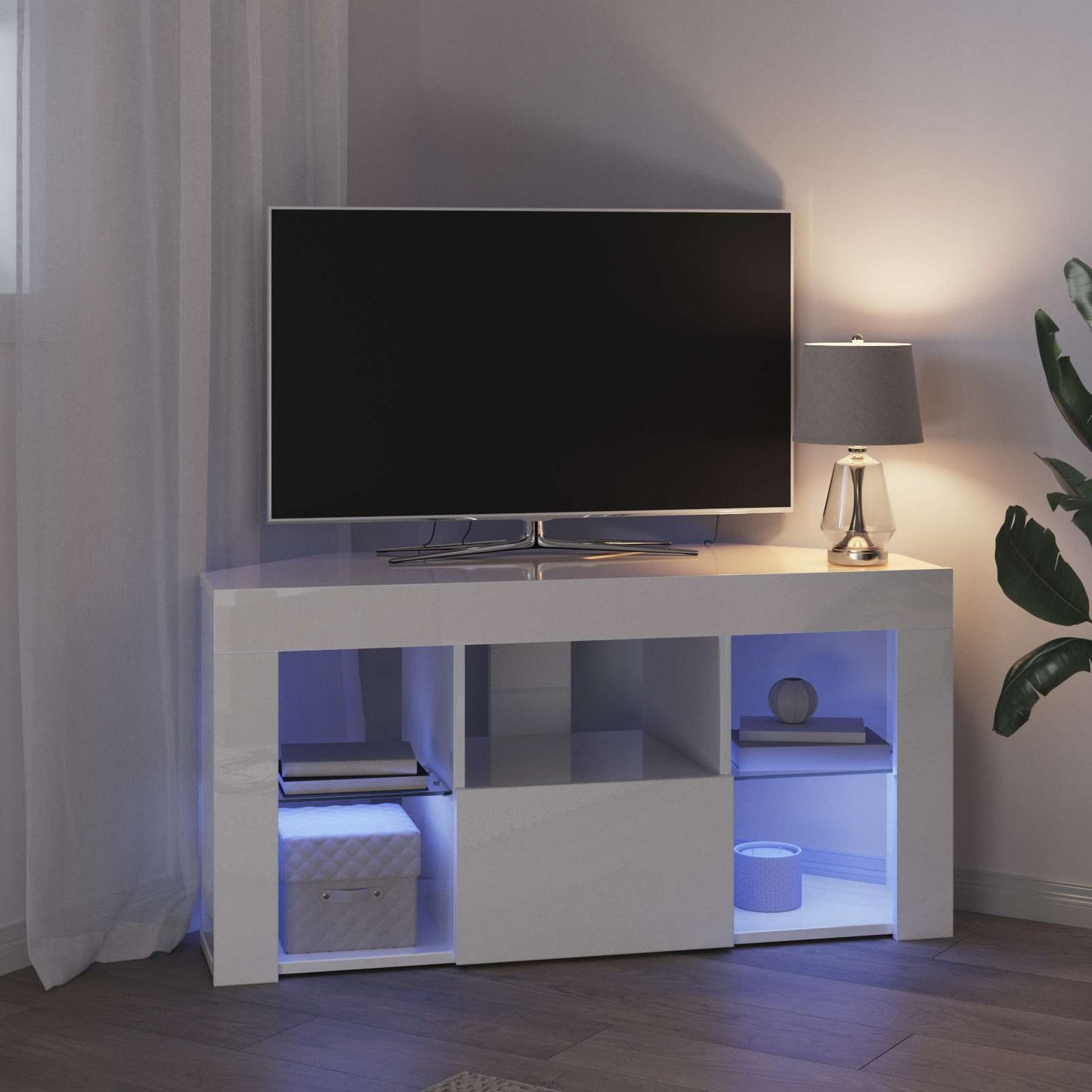 vidaXL Γωνιακός LED Τηλεοπτικός Κάμπινγκ Υψηλή γυαλιστερή Λευκή