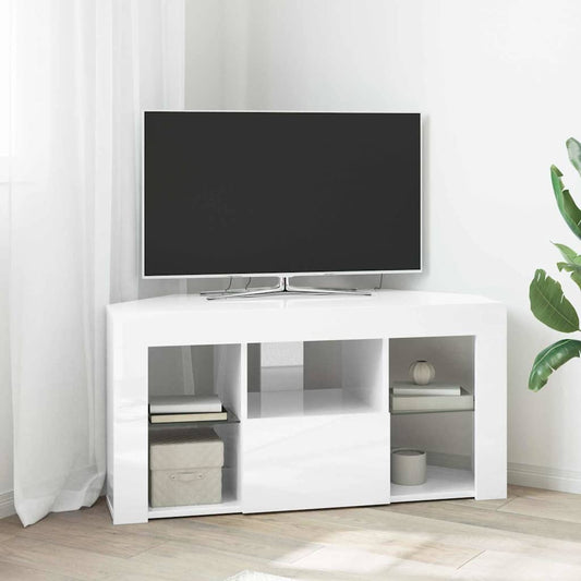 vidaXL Γωνιακός LED Τηλεοπτικός Κάμπινγκ Υψηλή γυαλιστερή Λευκή