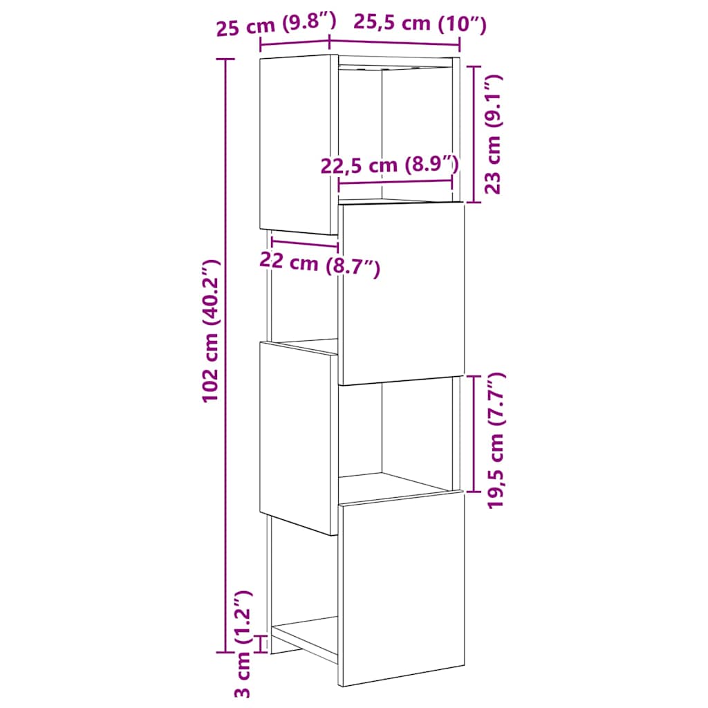 vidaXL Γωνιακό Ντουλάπι Δρύς Sonoma 25,5x25x102εκ Επεξεργασμένο ξύλο