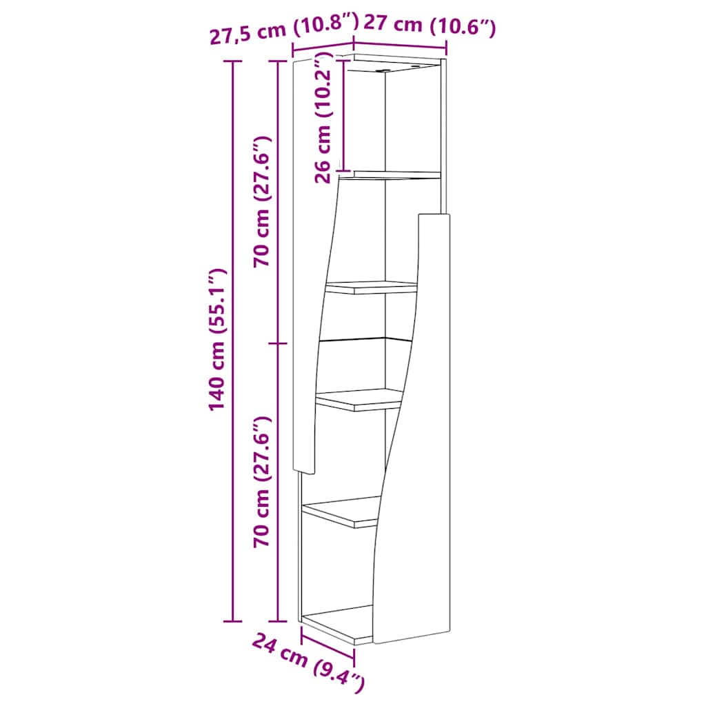 vidaXL Γωνιακό Ντουλάπι Μαύρο 27,5x27x140εκ Επεξεργασμένο ξύλο