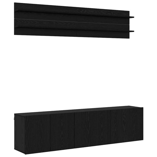vidaXL Μονάδες TV Επιτοίχιο 6 pcs Μαύρη δρυς Επεξεργασμένο ξύλο