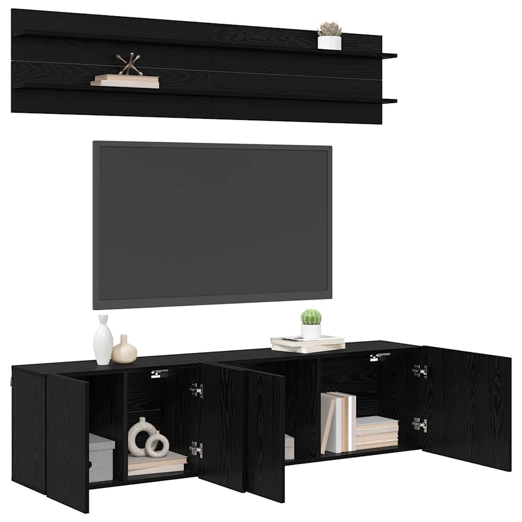 vidaXL Μονάδες TV Επιτοίχιο 6 pcs Μαύρη δρυς Επεξεργασμένο ξύλο
