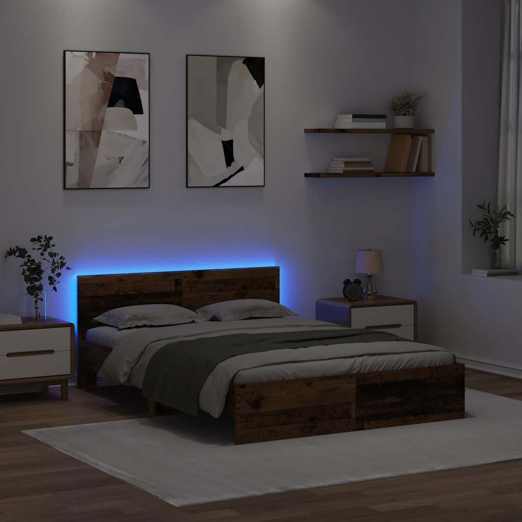 vidaXL Σκελετός Κρεβατιού Παλιό Ξύλο 140 x 200 cm Επεξεργασμένο ξύλο